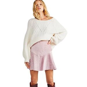 NWT Free People Pink Camden Velvet Corduroy Flounce Skater Mini Skirt Sm…